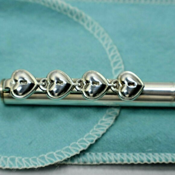 Tiffany & Co 4 Heart Padlocks Ink Pen Sterling Silver Pouch & Box Rare Vintage